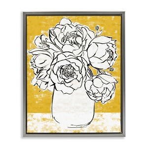 Stupell Industries Peony Sketch Bouquet Contrasted Distressed Yellow Floating Frame Canvas Art - 1 of 4