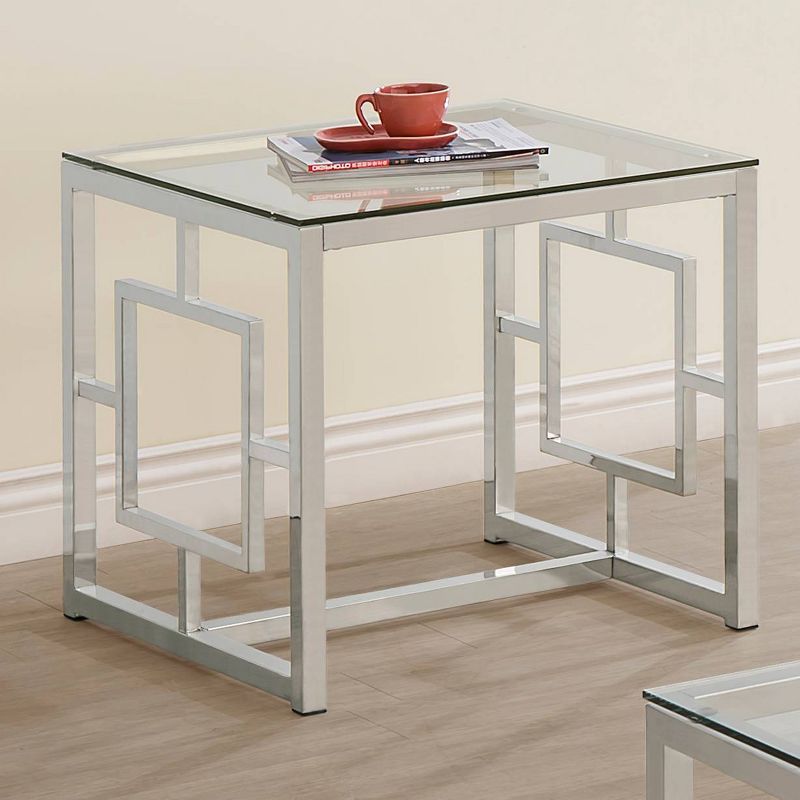 Merced Square End Table with Glass Top Nickel - Coaster, 1 of 5