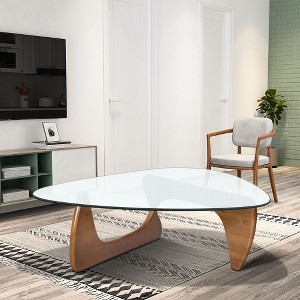 Sapphtopaz Modern Triangle Coffee Tables for Living Room with Glass Tabletop Simple Center Table with Irregular Wood Base Coffee Bar for Office - 1 of 4
