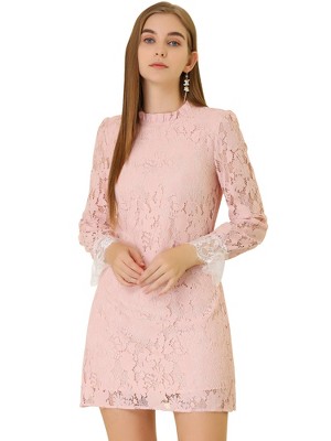 Allegra K Women's Elegant Ruffle Crew Neck Formal Elegant Mini Floral Lace Dress
