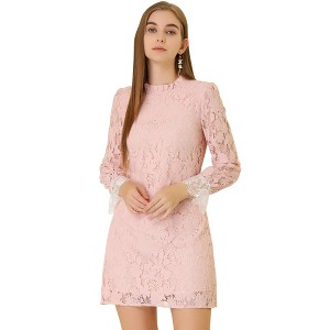 Allegra K Women's Elegant Ruffle Crew Neck Formal Elegant Mini Floral Lace Dress - 1 of 4