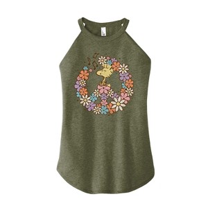 Women's - Peanuts - Floral Peace Sign Woodstock Graphic High Neck Tank - 1 of 4