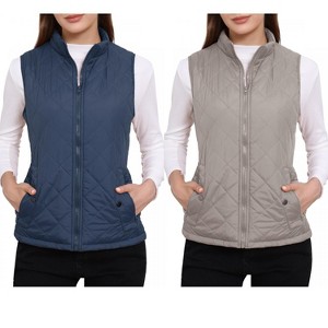 INSPIRE CHIC Women's Stand Collar Lightweight Gilet Quilted Zip Vest 2 Packs - 1 of 4
