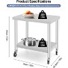 Stainless Steel Table with Caster Wheels, Food Prep Table for Kitchen, Commercial Heavy Duty Metal Table with Adjustable Undershel - 2 of 4