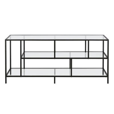 Wylan Streamlined 55'' Black Metal TV Stand with Glass Shelves