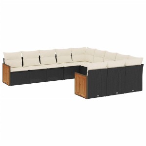 vidaXL 11 Piece Patio Sofa Set with Cushions Black Poly Rattan - Black and Cream Without Table - 1 of 4