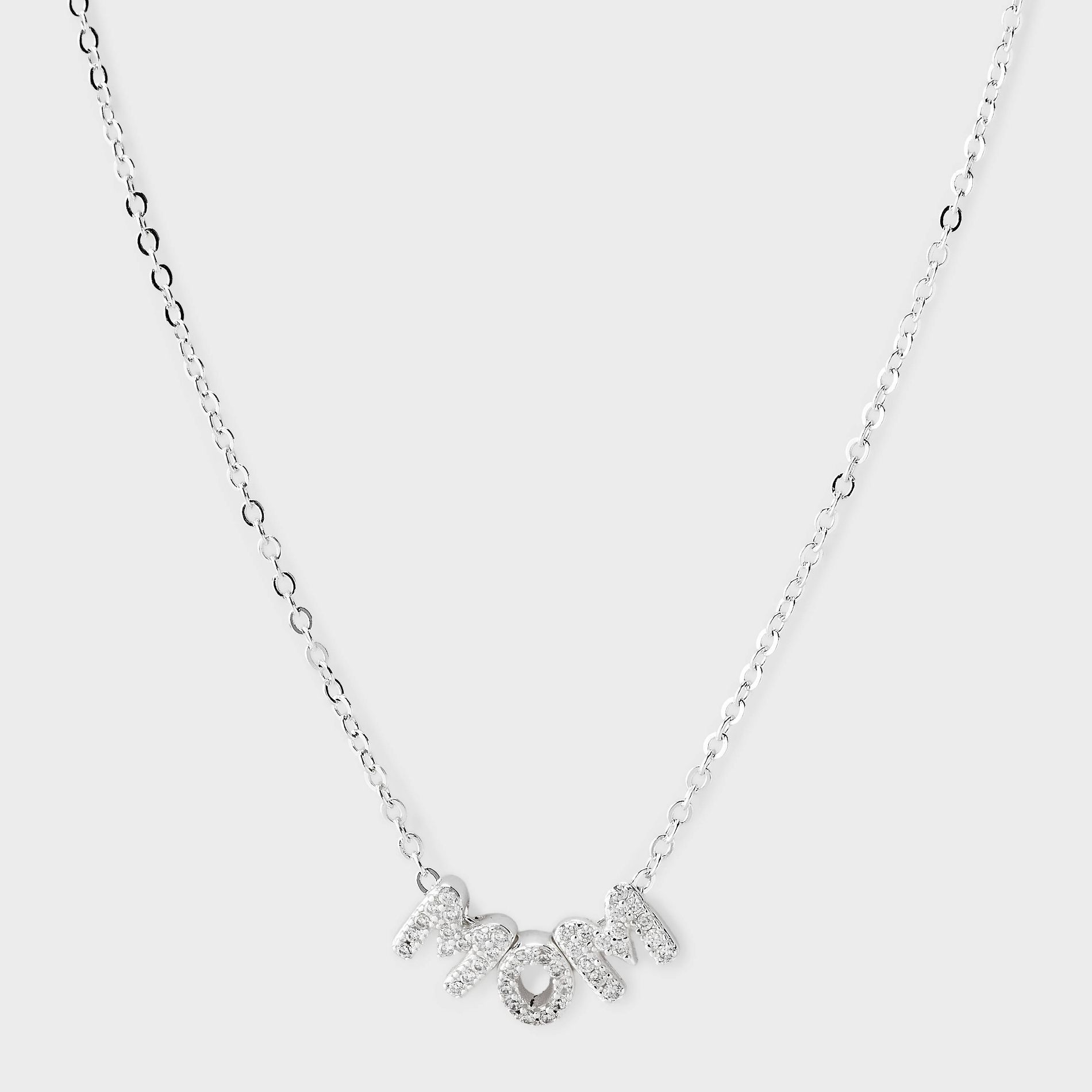 Silver Plated Cubic Zirconia "Mom" Charm Necklace with Cable Chain - A New Day™ Silver