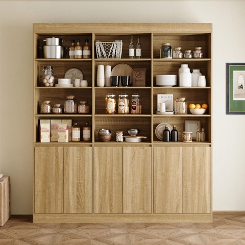 Famapy 70.9" Large Capacity Kitchen Pantry Cabinet,12 Open Shelves & 6-Door Storage,Oak Finish Storage Hutch for Kitchen & Dining Room