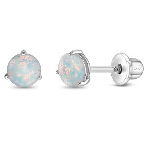 Girls' Round Opal Prong Screw Back Sterling Silver Earrings - In Season Jewelry - 1 of 4