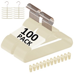 VECELO 30/50/60/100 pk Velvet Clothes Hangers Non Slip & Space-Saving Clothes Hangers with Finger Clips & Tie Rack 9 Color - 1 of 4