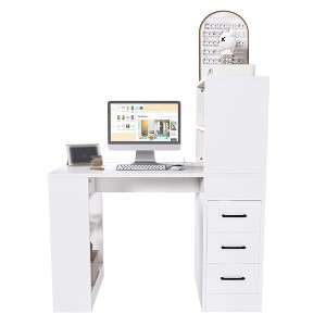 Vynxaria Home Office Computer Desk with 4-in-1 Charging Socket, 15mm Thick Density Board Desk 3 Drawers and 4 Tier Storage - 1 of 4
