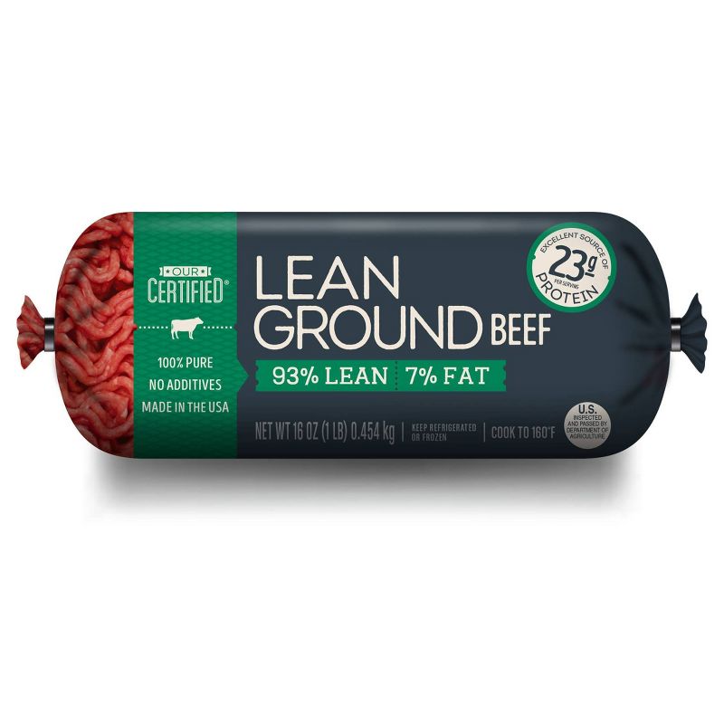 Our Certified 93/7 Lean Ground Beef Roll - 1lb, 1 of 8