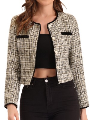 Round Neck White and Cream Tweed Blazer