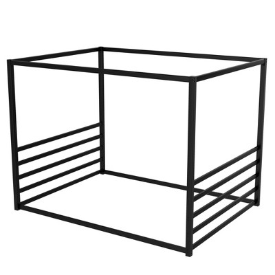 AZL1 Life Concept Beds Modern Floor Bed with Sunshade and Guardrails, Safe Low Profile House Design for Adults and Kids, Black, 80.12"*62.24"*64.96"