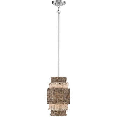 Minka Lavery Brushed Nickel Mini Pendant Light 10" Wide Rustic Rattan Drum Shade for Dining Room House Kitchen Island Bedroom Home