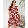 Women's V - Neck Floral Dress with Asymmetric Hem, Short - Sleeve Flowy Midi Dress for Casual & Summer Outings - 2 of 4