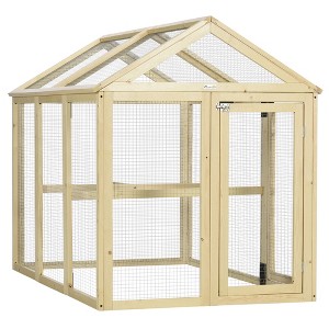 Skyzone Orange Fir Wood Chicken Coop, 4.6'x2.8' Spacious Run with Lockable Doors, Mesh Ventilation & - 1 of 4