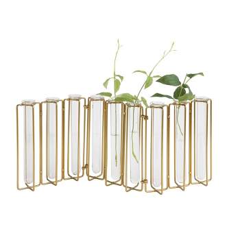 9 Test Tube Vases in a Single Gold Metal Stand - Storied Home