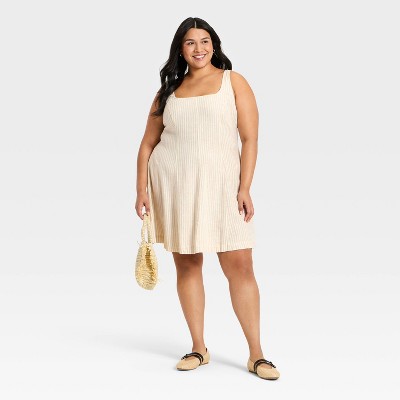 Женские платья Universal Thread Women's Sleeveless Linen Mini A-Line Dress - Universal Thread™ Tan Striped 4X — фото 2