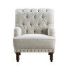 Fabric Upholstery Solid Wood Luxury Accent Chair with Button-Tufted Back, Nailhead Trim, Foam Cushions and Brown Wood Legs - 2 of 4