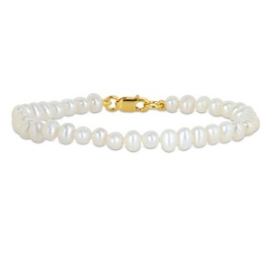 EVERLY JEWELRY | 3-4mm Cultured Freshwater Pearl Bracelet with Yellow Plated Silver Lobster Clasp - 1 of 4