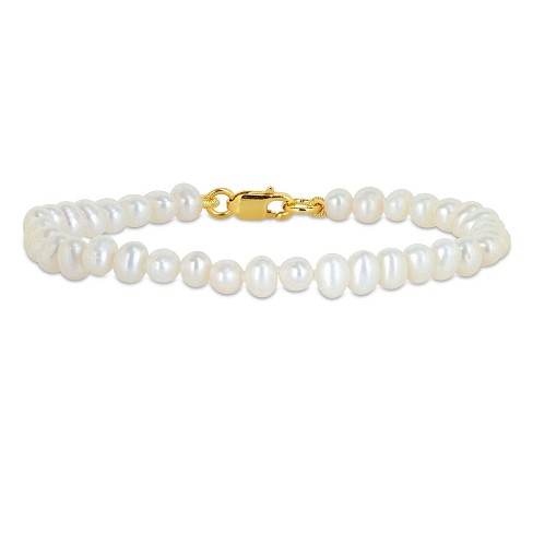 EVERLY JEWELRY | 3-4mm Cultured Freshwater Pearl Bracelet with Yellow Plated Silver Lobster Clasp - image 1 of 4