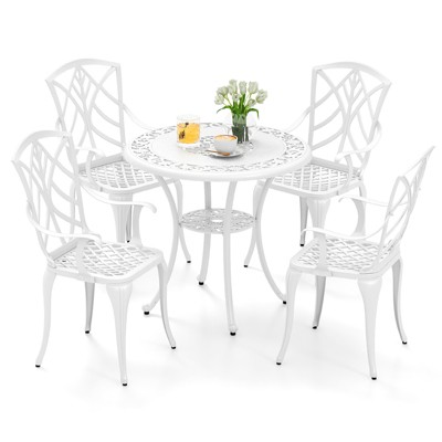 Tangkula 5 Pieces All-Weather Outdoor Cast Aluminum Dining Set Round Dining Table