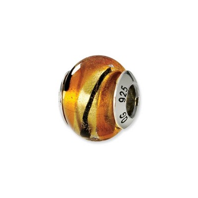 Black Bow Jewelry Sterling Silver, Yellow, Golden and Black Murano Glass Bead Charm