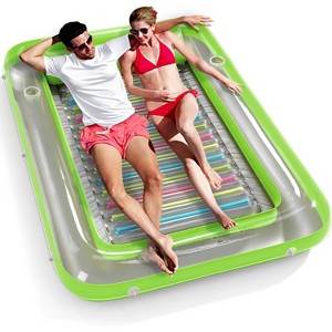 Jasonwell 4‑in‑1 Inflatable Tanning Lounger — Sun Tan Tub & Pool Raft, Water‑Filled Mat/Pad for Adults & Kids (XXL) - Lime w reflective base - 1 of 4