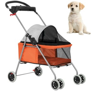 FDW 4 Wheels Pet Stroller Cat Dog Stroller Portable Folding Travel Carrier Strolling Cart Waterproof With Storage Basket Mesh Windows - 1 of 4