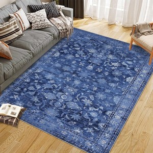 Area Rug Washable Rug Vintage Floral Non-Slip Low Pile - Machine Washable Non-Shedding Carpet for Living Room, Bedroom, Office & Dining - 1 of 4