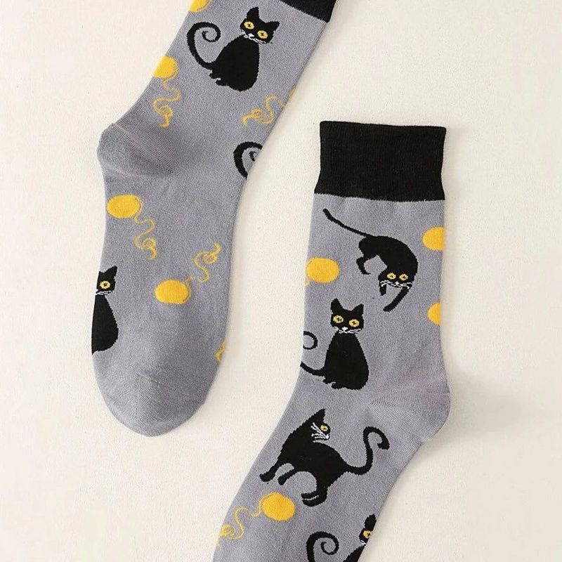 Black Cat Playing with Yarn Socks (Women's Sizes Adult Medium) from the Sock Panda, 2 of 4