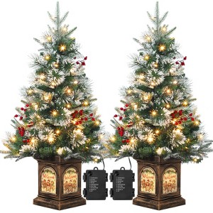 3/4.5ft Prelit Snow Flocked Artificial Christmas Tree with 8-Mode Warm White LED & Sturdy Base- Indoor/Outdoor Xmas Tree for Home,Office,Yard - 1 of 4