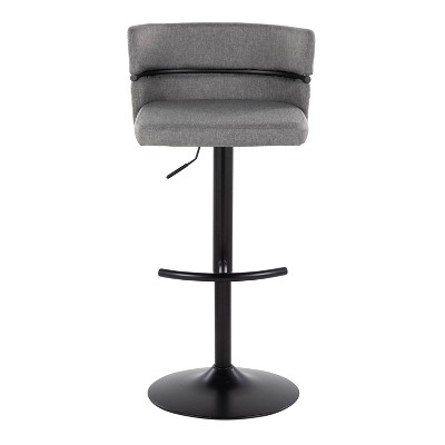Set of 2 Adjustable Light Gray Swivel Barstools with Black Metal Base