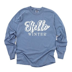Simply Sage Market Women's Retro Hello Winter Long Sleeve Garment Dyed Tee - 1 of 4