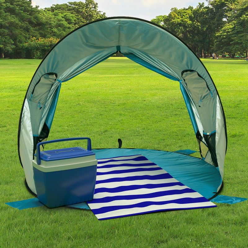 Pop Up Beach Tent with UV Protection and Ventilation Windows – Water and Wind Resistant Double-Door Sun Shelter for Outdoor Events by Wakeman (Blue), 4 of 7
