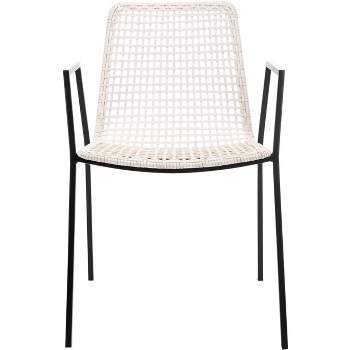 Wynona Leather Woven Dining Chair (Set of 2) - White/Black - Safavieh.