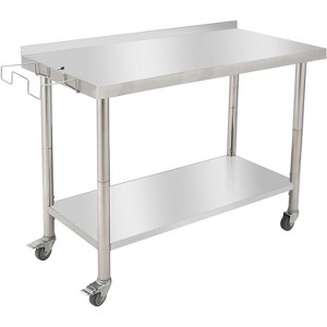 48"x24" Stainless Steel Table, Prep Table Stainless Steel Workbench, with Backsplash and Hook, Shelves, 4 Wheels, Arc Corner Edge - 1 of 4