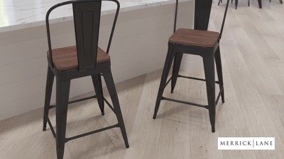 White Metal and Wood Counter Bar Stool, 25" Tall
