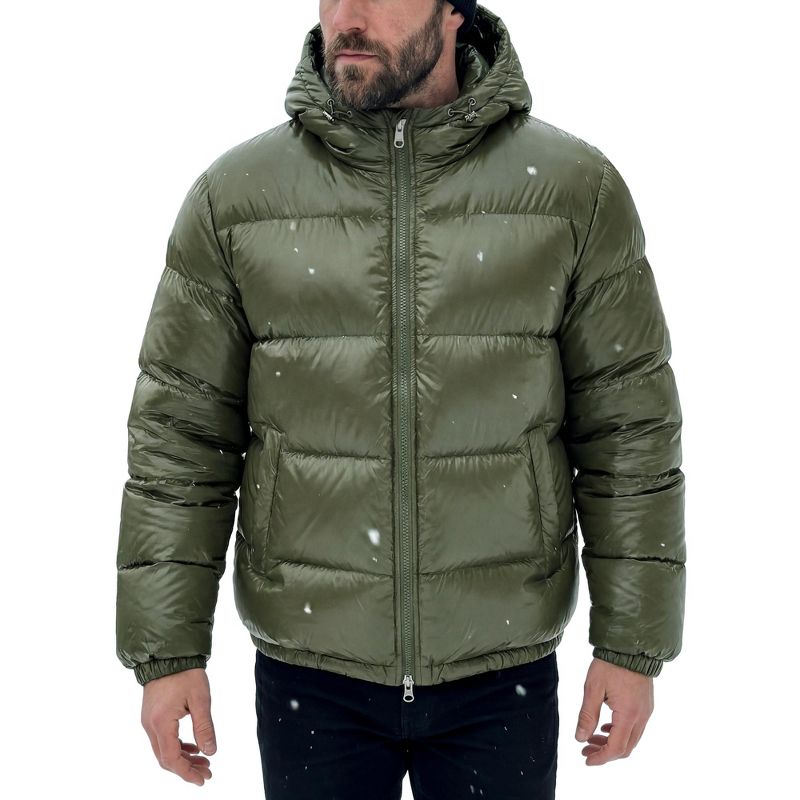 INSPIRE CHIC Men's Winter Adjustable Hooded Zipper Windproof Quilted Puffer Jacket Small Olive Green