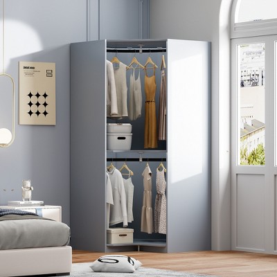 Wooden Polygon Corner Wardrobe with Shelves, Clothing Armoire with Hanging Rod 4B - ModernLuxe
