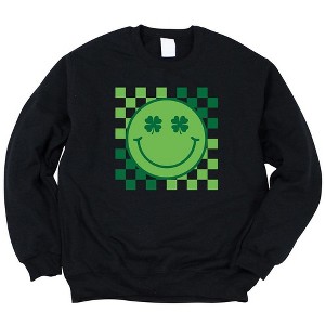 Simply Sage Market Women's Graphic Sweatshirt Clover Eyes Smiley St. Patrick's Day - 1 of 3