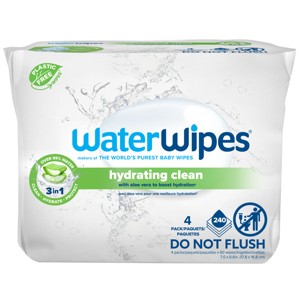 WaterWipes Plastic-Free Hydrating Clean 99% Water-Based Formula with Aloe Vera Baby Wipes - Unscented - 240ct - 1 of 4