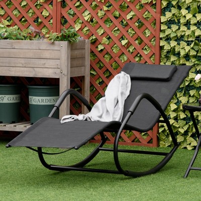 Black Steel Outdoor Zero-Gravity Rocking Lounge Chair with Cushions