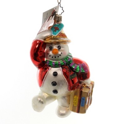 Christopher Radko Powder Packed Ornament Snowman Travel  -  Tree Ornaments