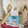 TIRAMISUBEST Twin/Full Size Kids Open House-Shaped Bed Frame with Tents, Loft Bed with Ladder, Slide & LED Lights - 2 of 4