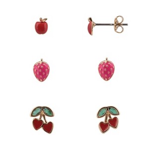 FAO Schwarz Gold Tone Cherry and Strawberry Trio Earring Set - 1 of 2