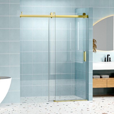 NicBex Shower Door 76"H Frameless Single Bypass Bathroom Sliding Shower Door with 1/4" (6mm) Tempered Glass Soft-closing, Gold