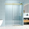 Gulches 55in to  60in W x 76in H Single Sliding Frameless Shower Door in Gold Finish with Clear Glass with Soft Close Explosion proof Film 1 Pc - 3 of 4