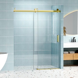 NicBex Shower Door 76"H Frameless Single Bypass Bathroom Sliding Shower Door with 1/4" (6mm) Tempered Glass Soft-closing, Gold - 1 of 4